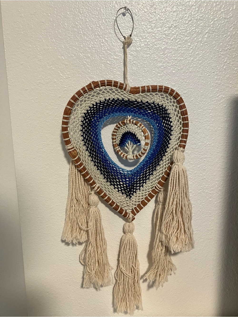 Handcrafted Blue Ombre Heart Macrame Wall Hanging